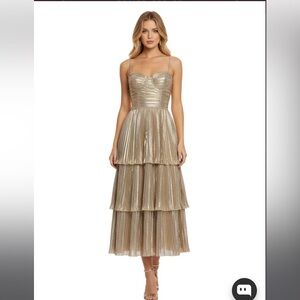 Metallic Gold Tiered Midi Dress